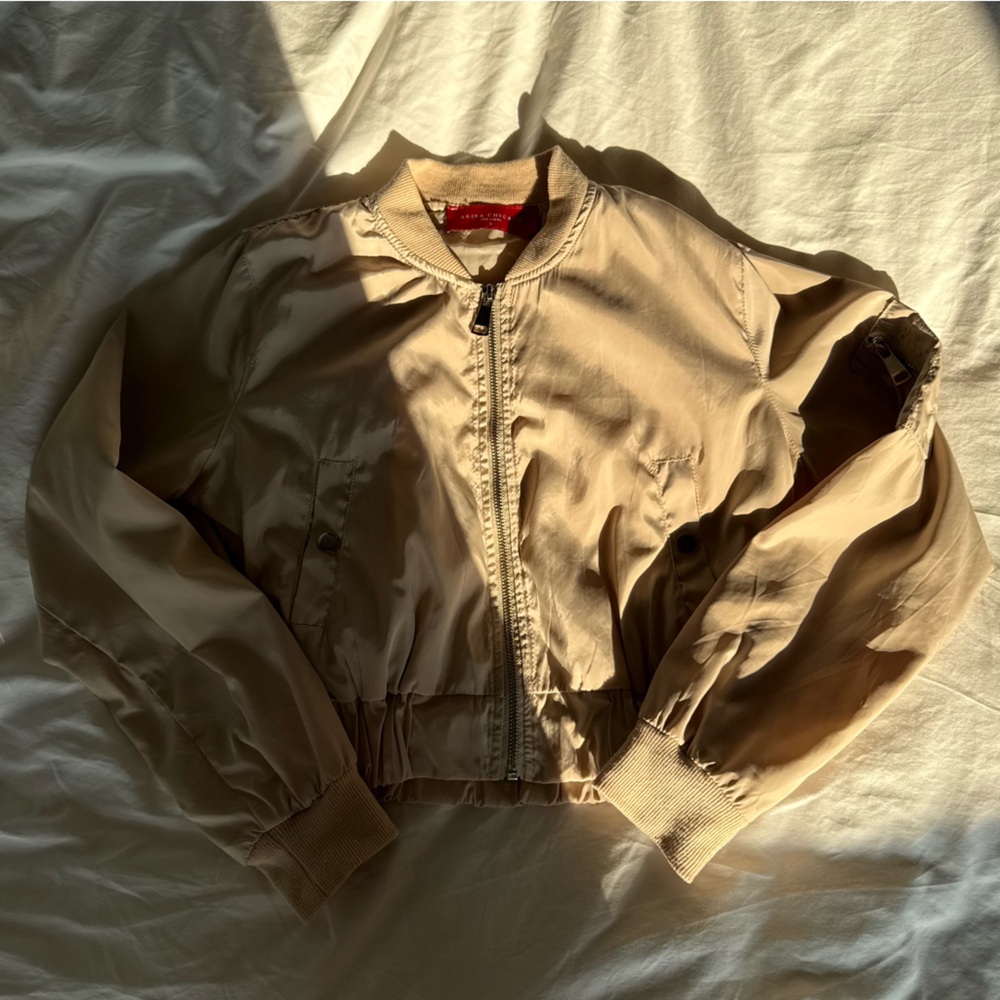 Akira cream cropped bomber jacket